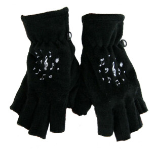 Fleece Handschuhe Kurzfinger mit Musikmotiv