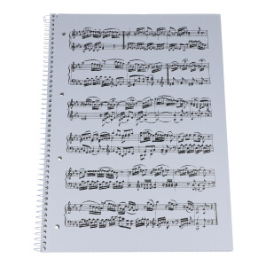 Writing pad DIN A4 with musical notation on the front,...