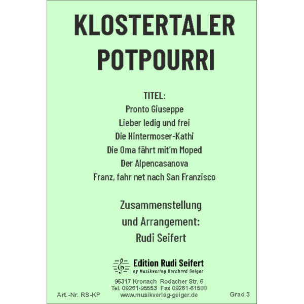 Klostertaler Potpourri (medley) Concert Band