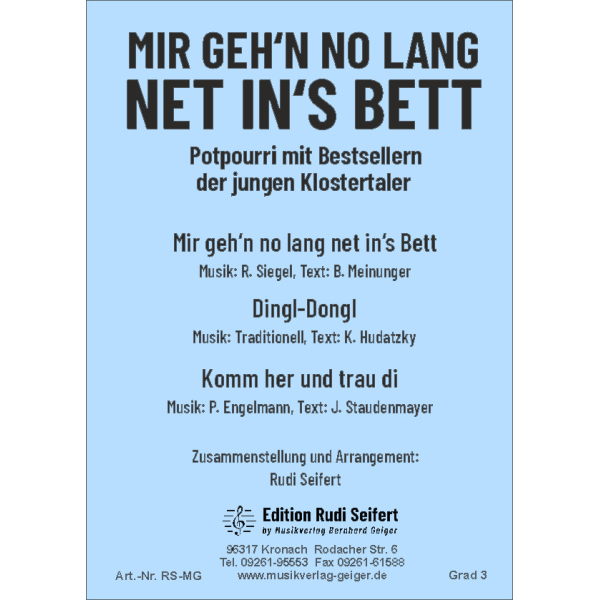 Mir gehn no lang net ins Bett (medley) (Combo)
