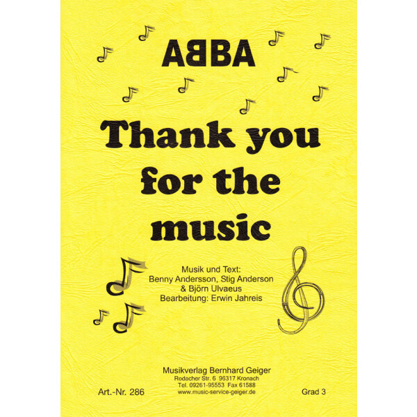 Thank you for the music - ABBA -Singpartitur